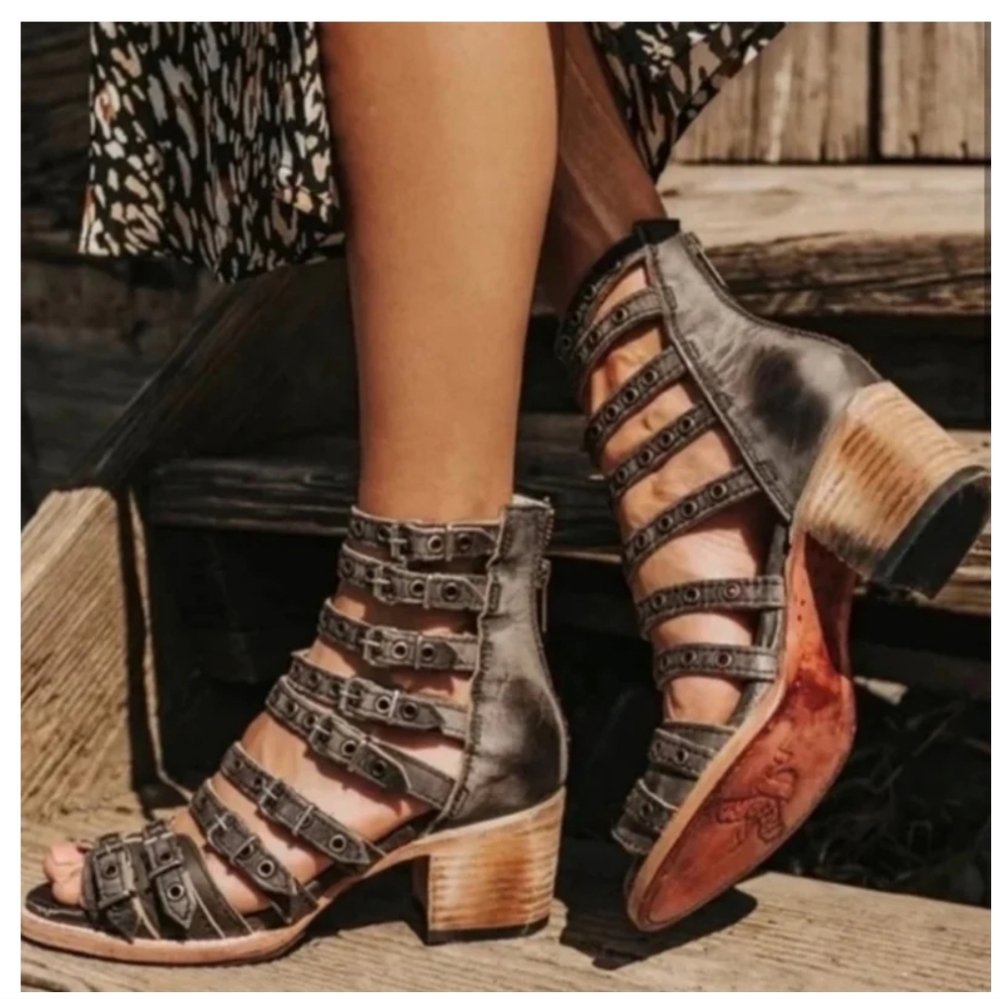 Freebird by Steven Strappy Leather Casandra Sandal Booties in Black